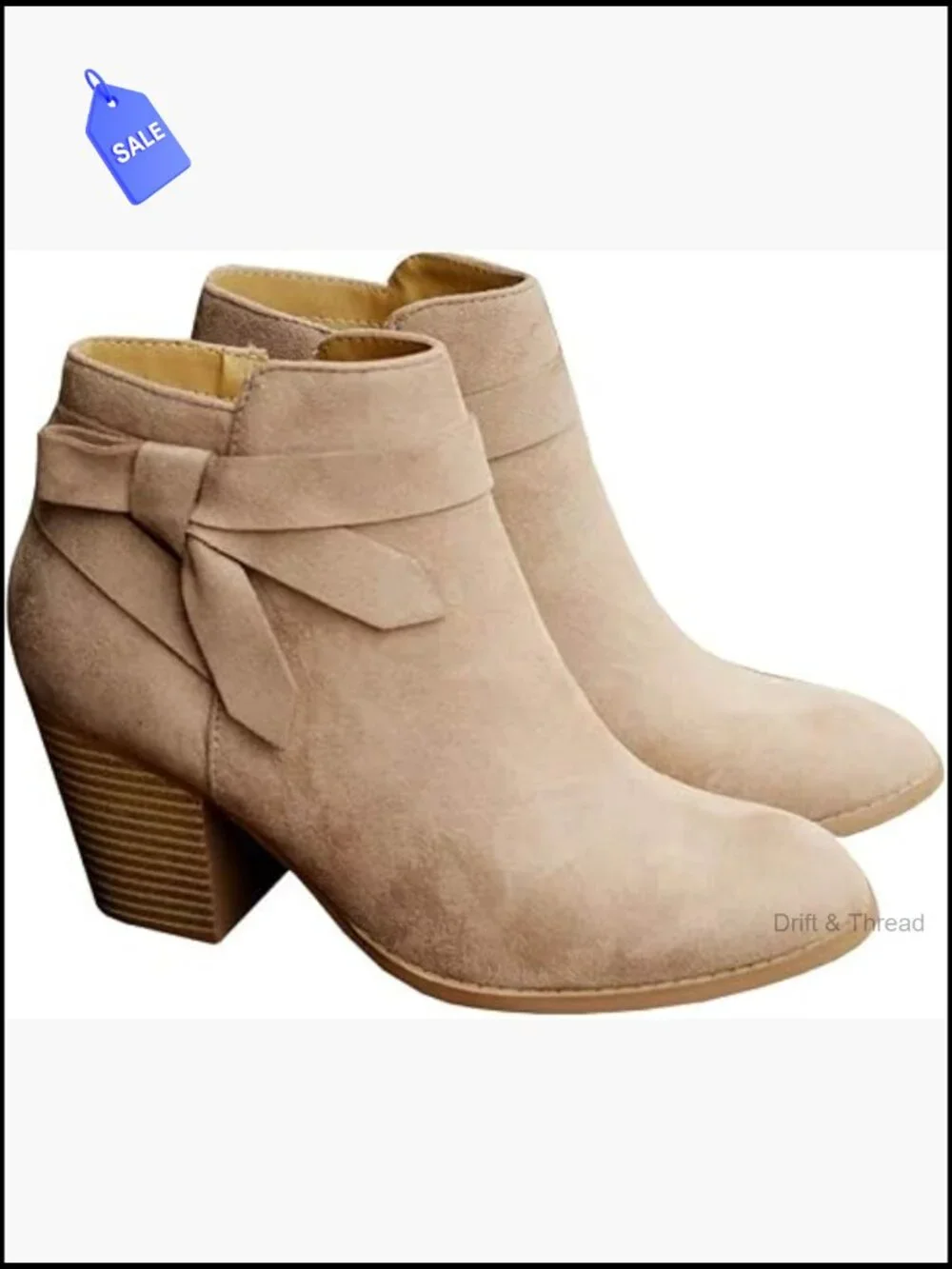 Womens Chelsea Ankle Boots Chunky Heel Faux Suede Side Zip Booties